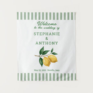 Amalfi Coast Lemon Sage Stripe Welcome Wedding Tapestry
