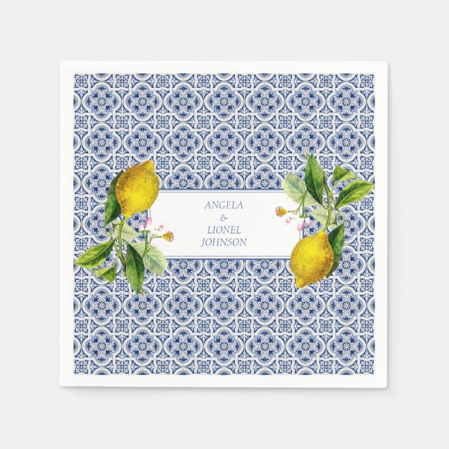 Amalfi Coast Lemon Tiles Italy Personalised names Napkin (Front)
