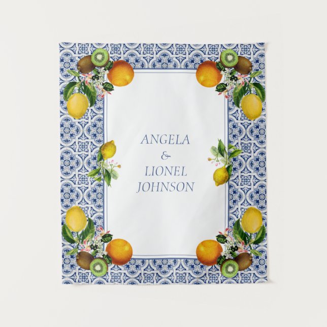 Amalfi Coast Lemon Tiles Italy Personalised names Tapestry (Front)