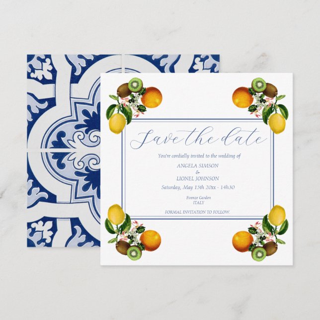 Amalfi Coast Lemon Tiles Italy Personalised  Save The Date (Front/Back)