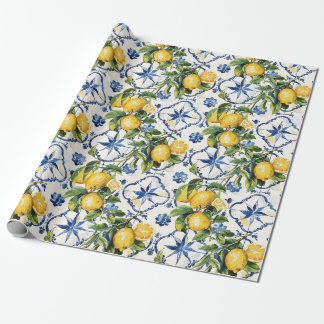 Amalfi Coast Lemons and Tiles Pattern Wrapping Paper