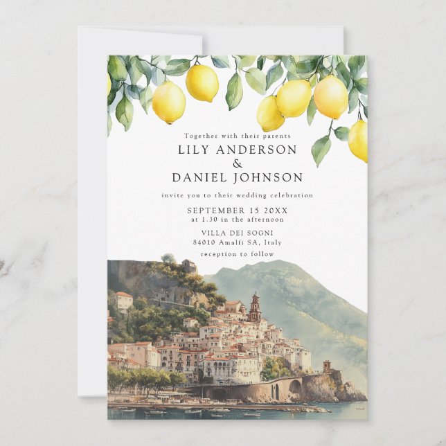 Amalfi Coast Lemons Italian QR Code Wedding Invitation (Front)
