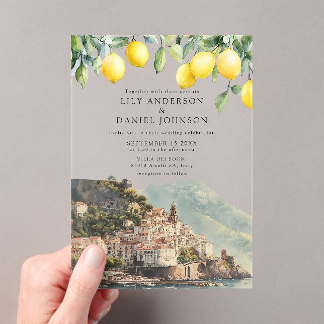 Amalfi Coast Lemons Italian Wedding Acrylic Invitations (Insitu (Handheld))