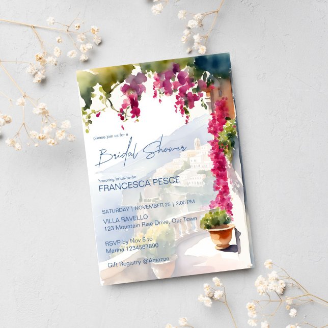 Amalfi coast Mediterranean Italian bridal shower Invitation (Amalfi coast Mediterranean Italian themed bridal shower editable template Invitation download)