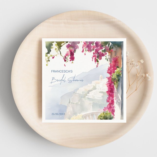 Amalfi coast Mediterranean Italian bridal shower Napkin (Amalfi coast Mediterranean Italian bridal shower template Napkins personalized tableware)