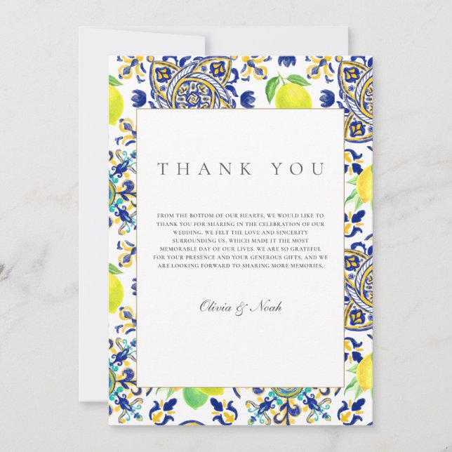 Amalfi Coast Mediterranean Lemon Thank You Card (Front)