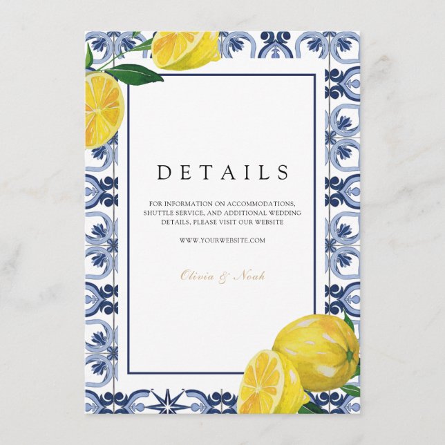 Amalfi Coast Mediterranean Lemon Tiles Details  Enclosure Card (Front)