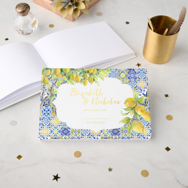 Amalfi Coast | Mediterranean Lemon Tiles Guest Book (Front Open)