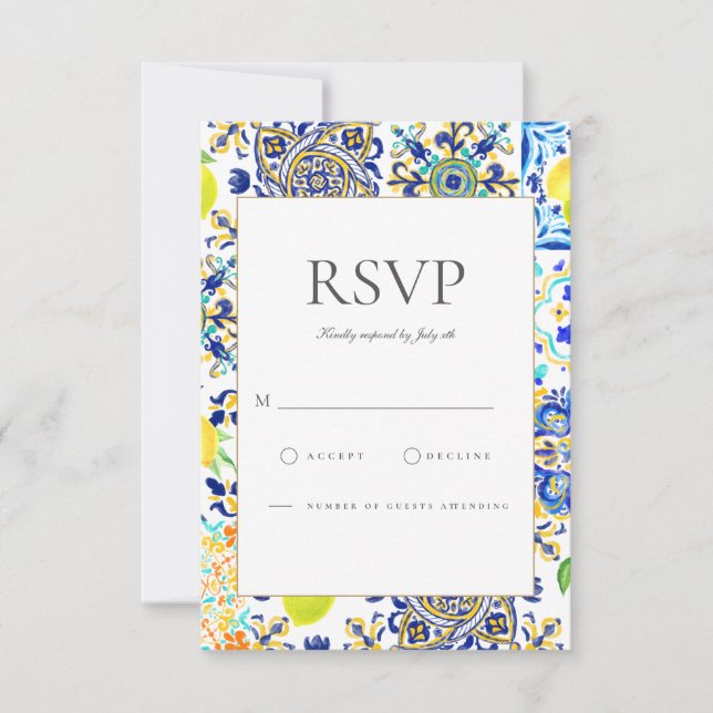 Amalfi Coast Mediterranean Lemon Tiles RSVP Card (Front)