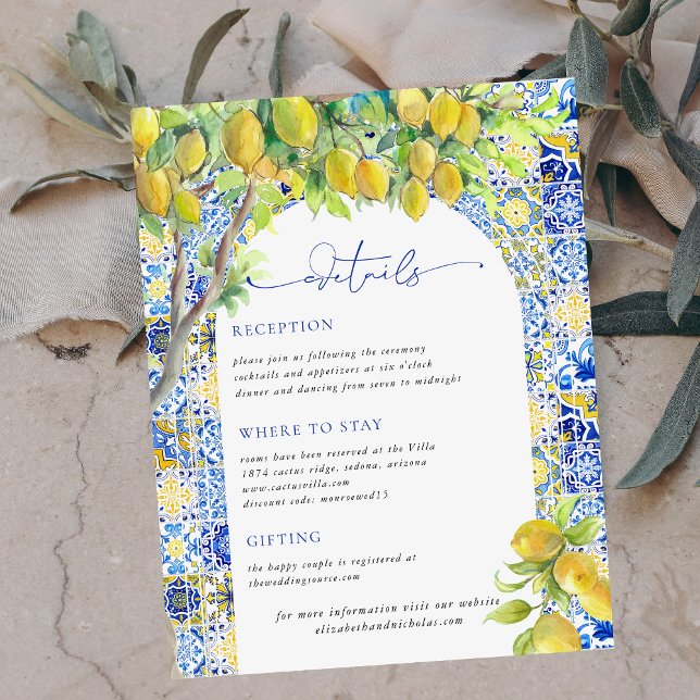 Amalfi Coast | Mediterranean Tiles Guest Details Enclosure Card (Creator Uploaded)
