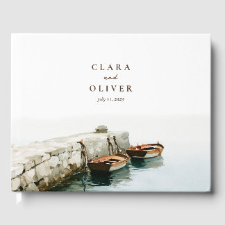 Amalfi Coast Moored Fishing Boat Rustic Wedding  Guest Book