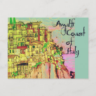 Amalfi Coast of Italy Colorful Postcard by Artist