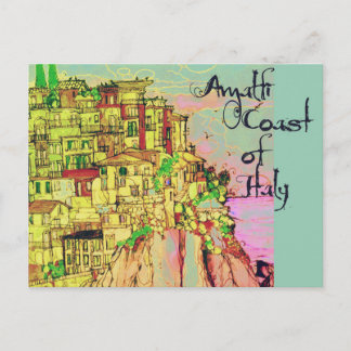 Amalfi Coast of Italy Colorful Postcard by Artist