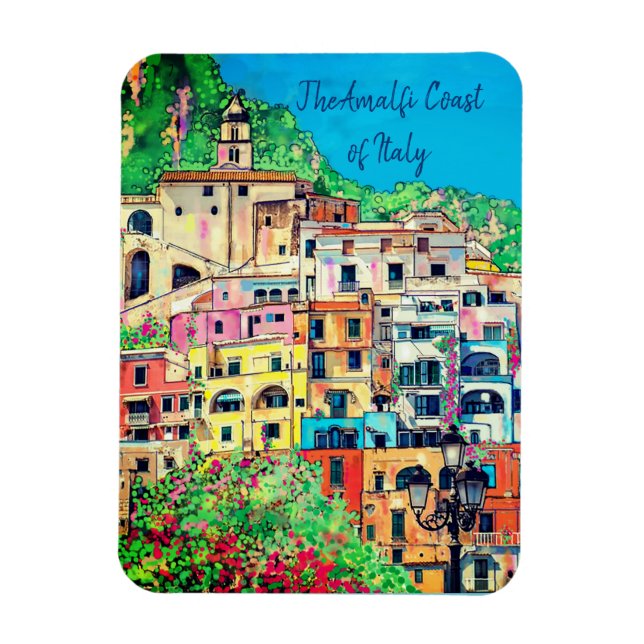Amalfi Coast of Italy Colourful Contemporary Art Magnet (Vertical)