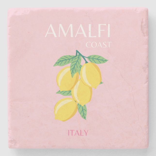 Amalfi Coast, Preppy Art, Pink, Travel Stone Coaster (Front)