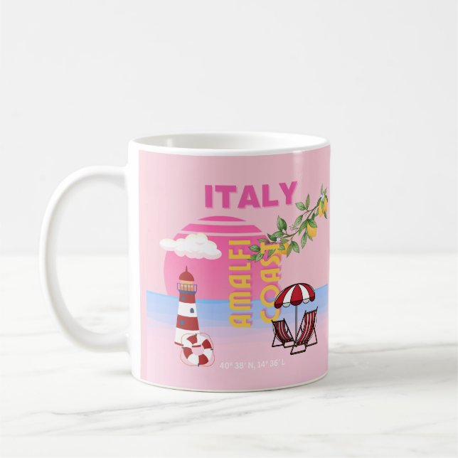 Amalfi Coast, Preppy Travel, Pink Coffee Mug (Left)