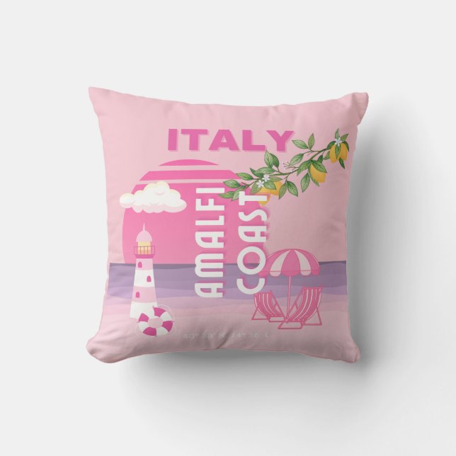 Amalfi Coast, Preppy Travel, Pink Cushion (Front)