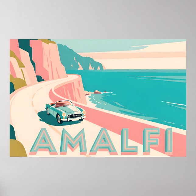 Amalfi Coast Retro Travel : Landscape Flat Vector Poster (Front)