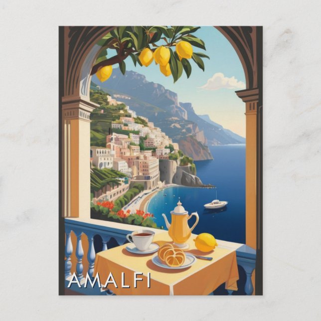 Amalfi Coast Romantic Scenery Balcony Retro Travel Postcard (Front)