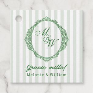 Amalfi Coast Sage Stripe Monogram Wedding Favour Tags