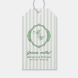 Amalfi Coast Sage Stripe Monogram Wedding Gift Tags