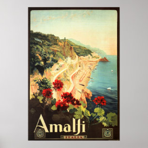 AMALFI COAST SALERNO ITALY Vintage Italian Travel Poster