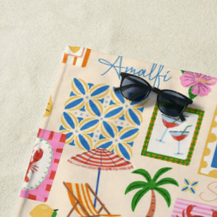 Amalfi Coast Summer Mediterranean Pattern Beach Towel