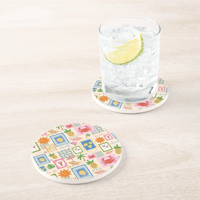 Amalfi Coast Summer Mediterranean Pattern  Coaster (Side)