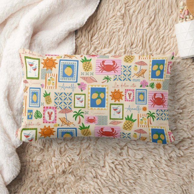 Amalfi Coast Summer Mediterranean Pattern  Lumbar Cushion (Blanket)