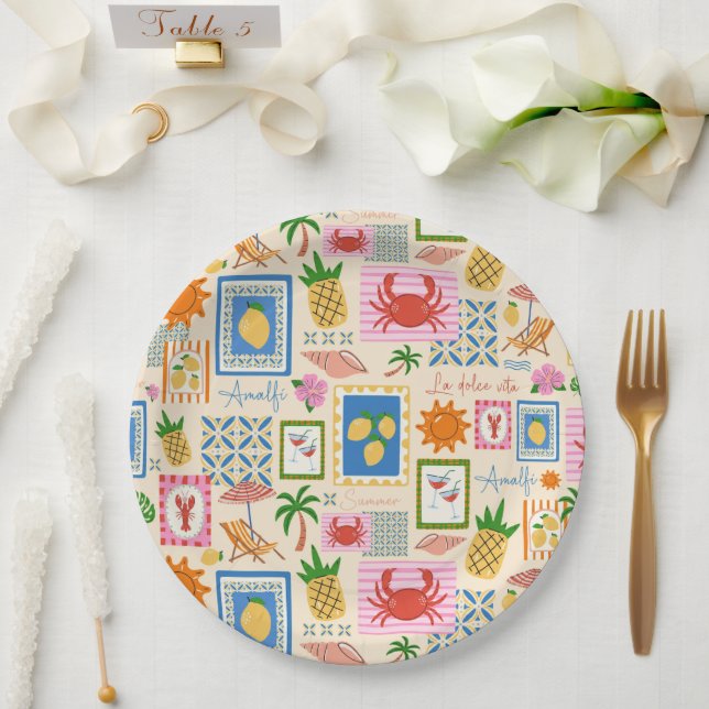 Amalfi Coast Summer Mediterranean Pattern  Paper Plate (Wedding)