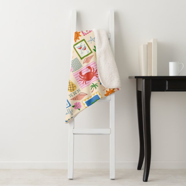 Amalfi Coast Summer Mediterranean Pattern  Sherpa Blanket (In Situ)