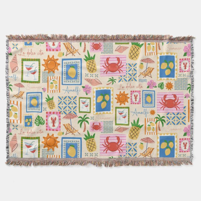 Amalfi Coast Summer Mediterranean Pattern  Throw Blanket (Front)