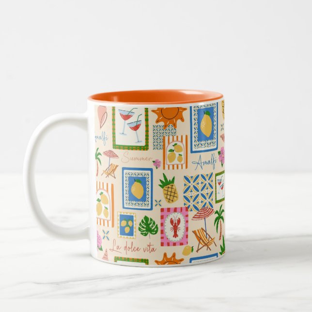 Amalfi Coast Summer Mediterranean Pattern  Two-Tone Coffee Mug (Left)