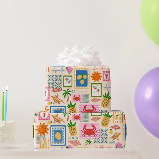 Amalfi Coast Summer Mediterranean Pattern  Wrapping Paper (Party Gifts)