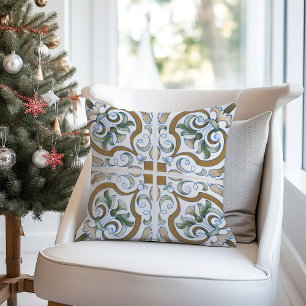 Amalfi coast throw pillow, ceramic tiles majolica cushion