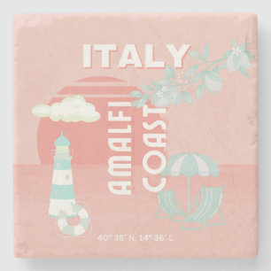 Amalfi Coast, Travel Art, Pastel Stone Coaster