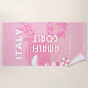 Amalfi Coast, Travel Art, Pink Beach Towel