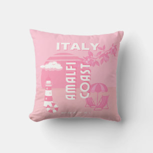 Amalfi Coast, Travel Art, Pink Cushion