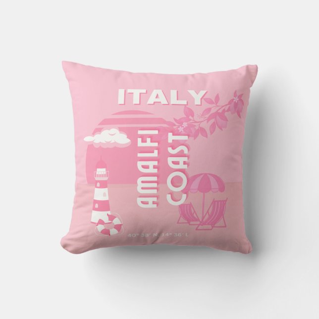 Amalfi Coast, Travel Art, Pink Cushion (Front)
