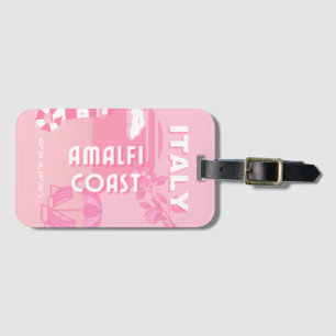 Amalfi Coast, Travel Art, Pink Luggage Tag