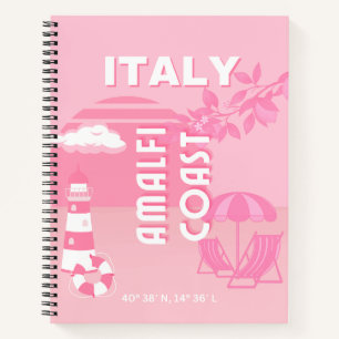 Amalfi Coast, Travel Art, Pink Notebook