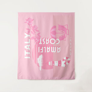 Amalfi Coast, Travel Art, Pink Tapestry