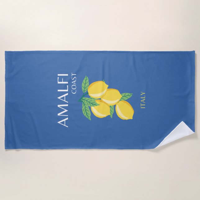 Amalfi Coast, Travel Art, Preppy, Blue Beach Towel (Front)