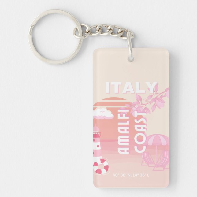 Amalfi Coast, Travel Art, Preppy Travel, Pastel Key Ring (Front)
