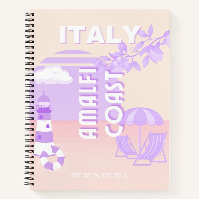 Amalfi Coast, Travel Art, Preppy Travel, Pastel Notebook (Front)