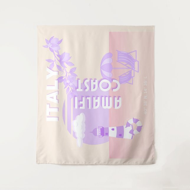 Amalfi Coast, Travel Art, Preppy Travel, Pastel Tapestry (Front)