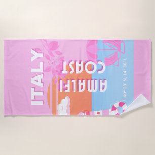 Amalfi Coast Travel Art, Preppy Travel, Pink Beach Towel