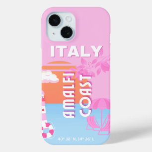 Amalfi Coast Travel Art, Preppy Travel, Pink iPhone 15 Case