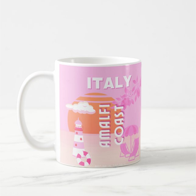 Amalfi Coast, Travel Art, Preppy Travel, Pink Coffee Mug (Left)