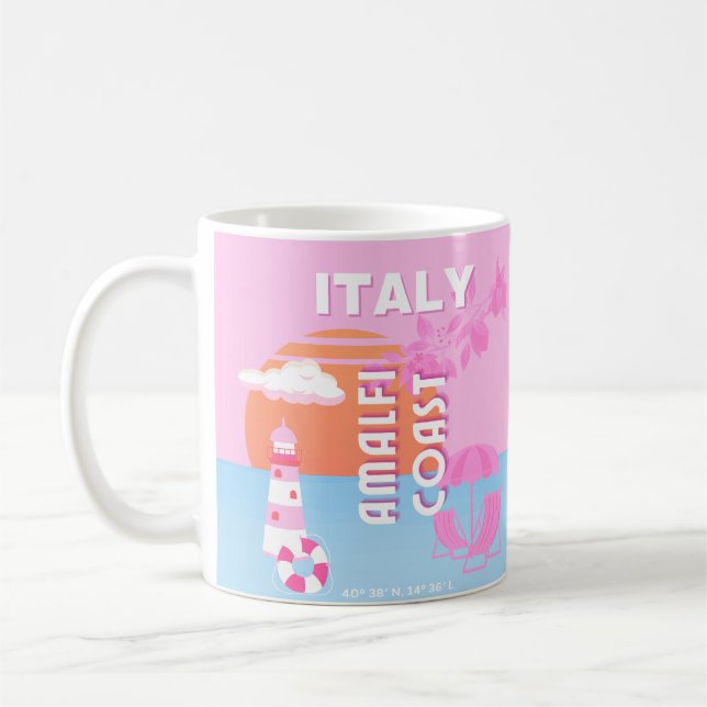 Amalfi Coast Travel Art, Preppy Travel, Pink Coffee Mug (Left)